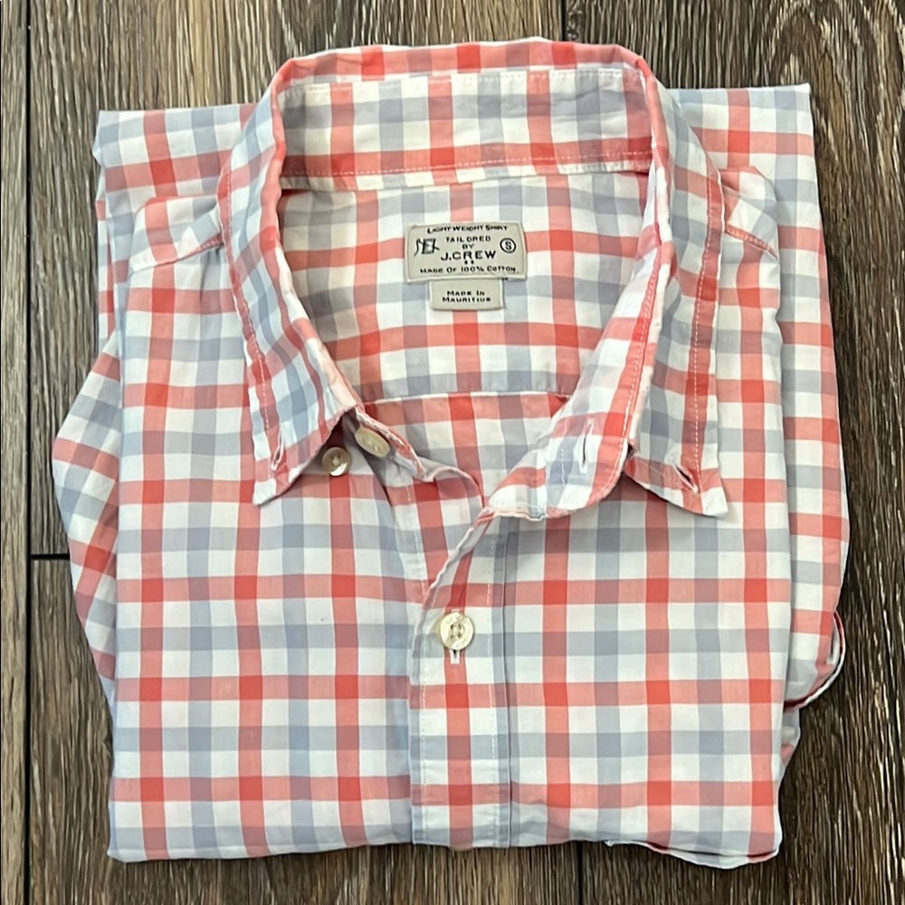 J Crew Lightweight Men's Small Button Down Plaid Shirt Red White and Blue